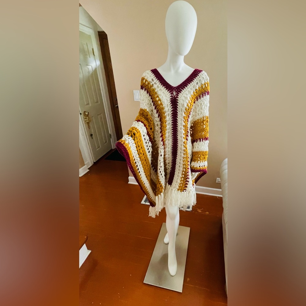Handmade crochet poncho, new, one size.